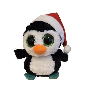 TY Igloo Penguin Christmas Holiday Plush Toy Glitter Eyes Santa Hat 2013